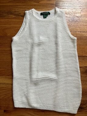 Vintage Ralph Lauren white !00% cotton sleeveless knit sweater women’s small,